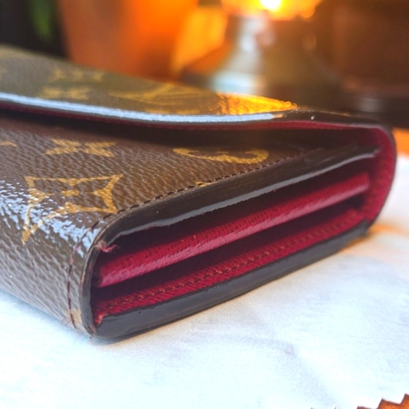 CLEAN Louis Vuitton Sarah Long Wallet Monogram Brown/Fuchsia - Picture 5 of 13